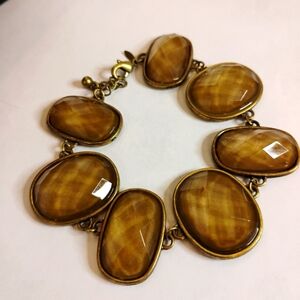 Vintage Gold‎ Tone Signed Avon Multilayered Brown Tone Faceted Jeweled Bracelet